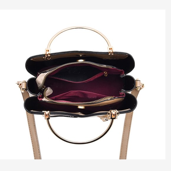 Yellow & Beige Leather Handbag with Shoulder Strap Stylish & Functional 5 Pocket - Picture 2 of 8